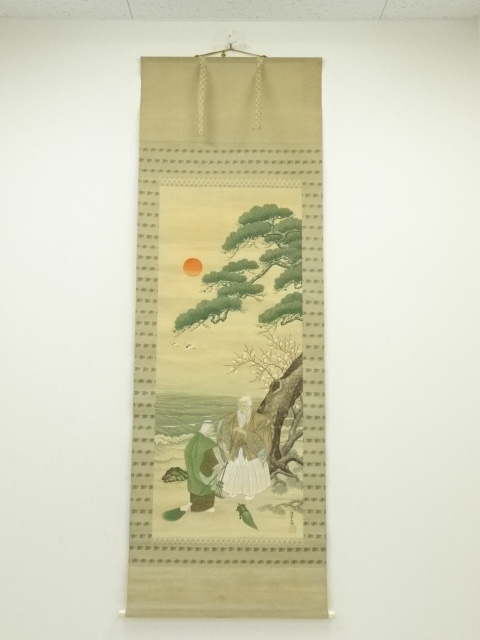 JAPANESE HANGING SCROLL / HAND PAINTED / TAKASAGO NOH PLAY